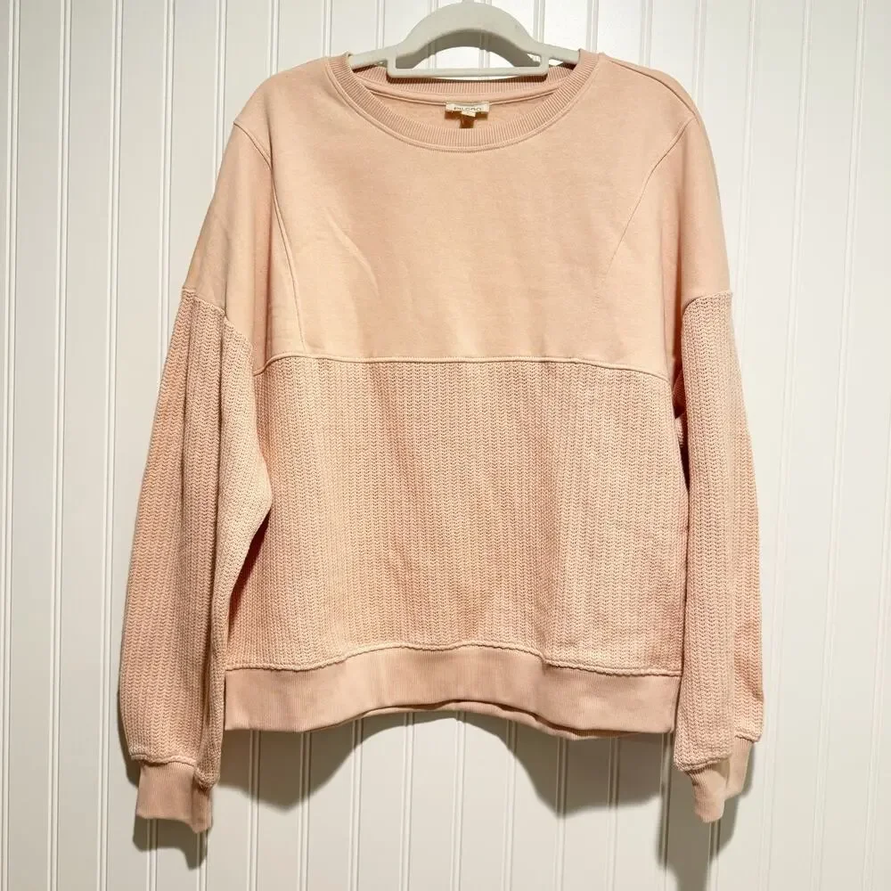 Anthropologie Pilcro Pink Mixed Rib Sweatshirt Size Small - Picture 2 of 6